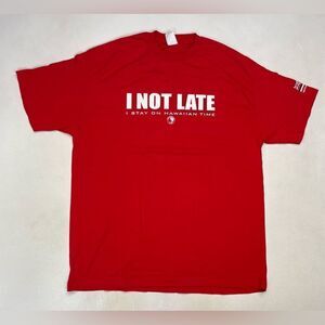 VINTAGE T&C Surf Designs I Not Late I Stay On Hawaiian Time Men XL Red